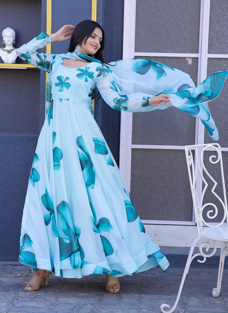 Designer Navy Blue Colored Festive Wear Woven Tapetta Silk Gown