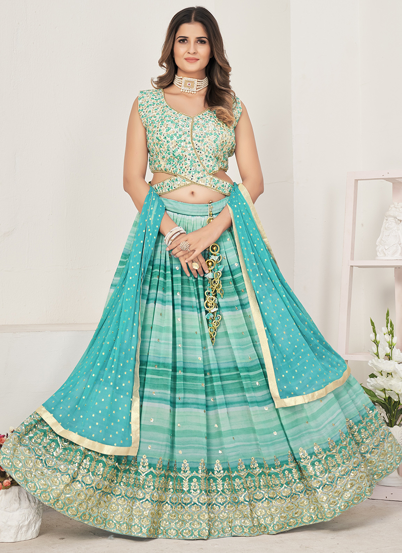 Turquoise upada silk circular lehenga choli 20205O