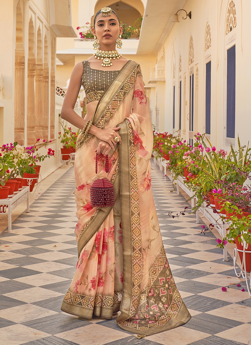 Latest Deisgner Saree Party Wear in Peach Colour| Designer Saree