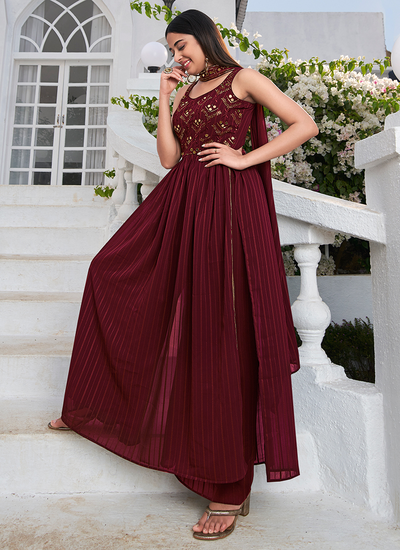 Beautiful Maroon Color Heavy Georgette With Hand Work Gown