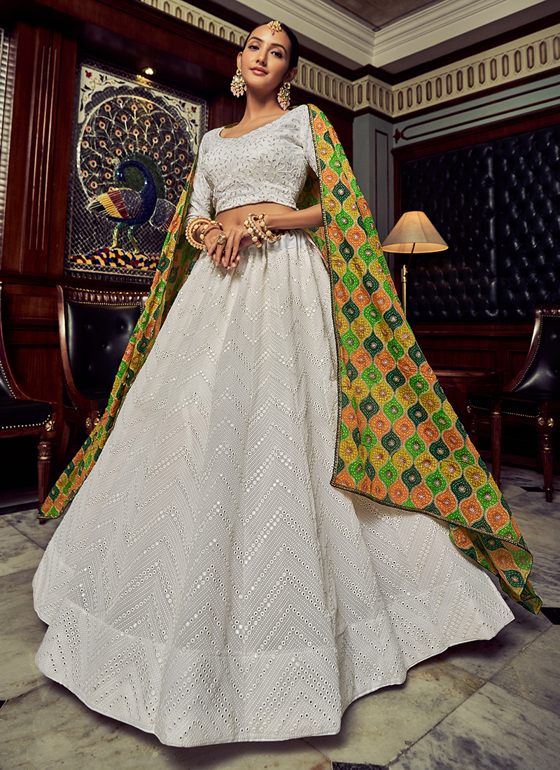 Raw Silk Pakistani Bridal White Lehenga Choli Dupatta Dress – Nameera by  Farooq