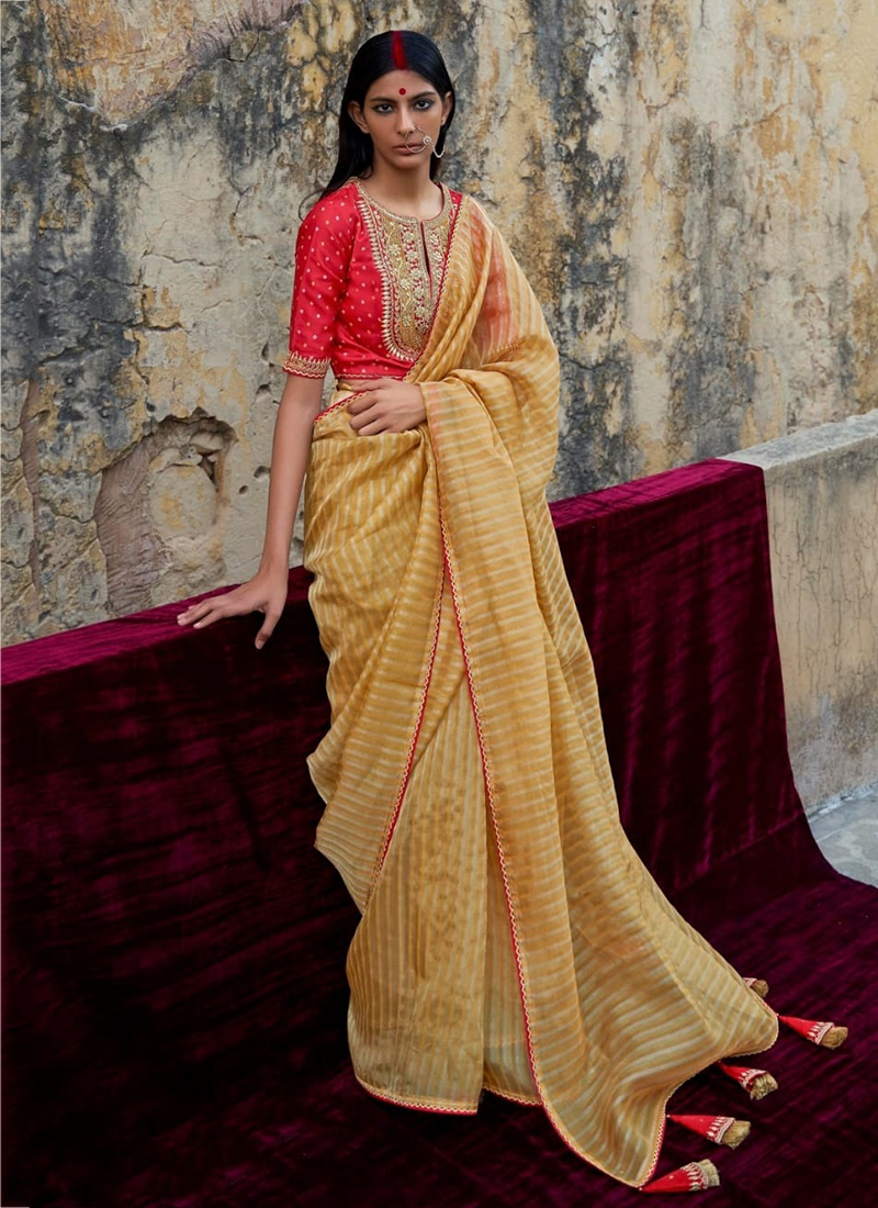 Buy Grey Gota Work Organza Saree Online in USA with Zari Work – Pure  Elegance