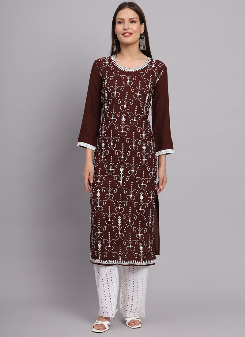 Buy online Women Maroon Floral Print Straight Kurta from Kurta Kurtis for  Women by Anubhutee for ₹519 at 78% off | 2024 Limeroad.com