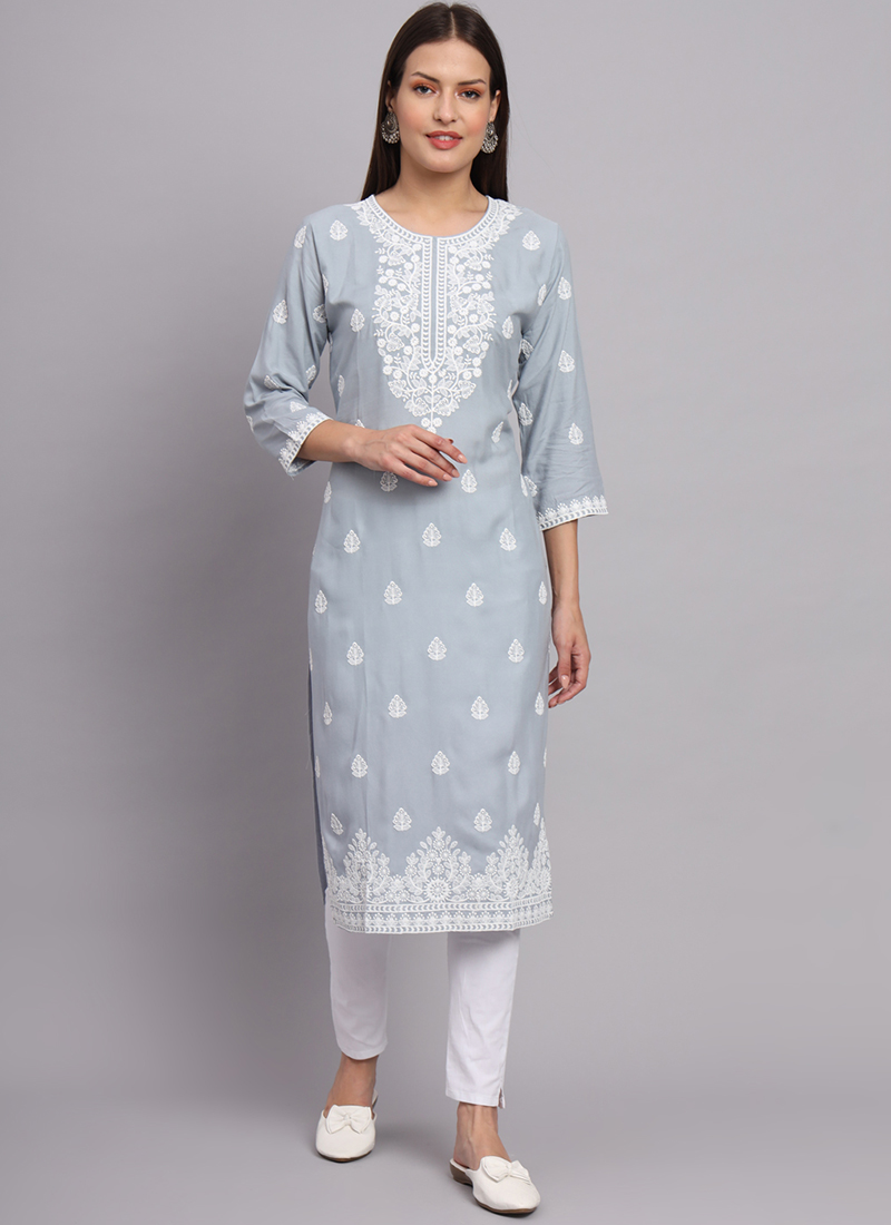 Buy Ada Hand Embroidered Grey Cotton Lucknowi Chikankari Short Kurti  A911326 Online at Best Prices in India - JioMart.