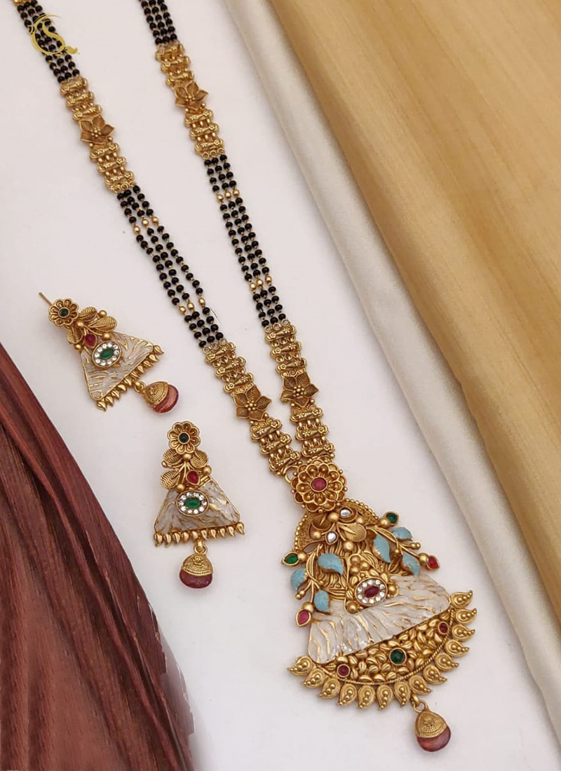 Gold Polki Flower Design Mangalsutra Earrings – MiniCreation