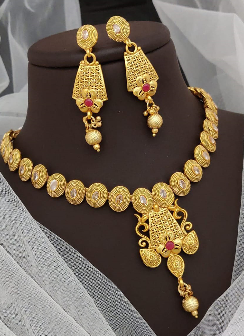 Buy Trendy Premium Quality Brass High Gold Plated Antique Rajwadi Necklace  Set with Earrings Online From Surat Wholesale Shop.