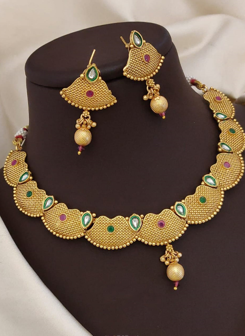 Buy Adorable Brass High Gold Plated Premium Quality Antique Rajwadi Necklace  Set with Earrings Online From Surat Wholesale Shop.