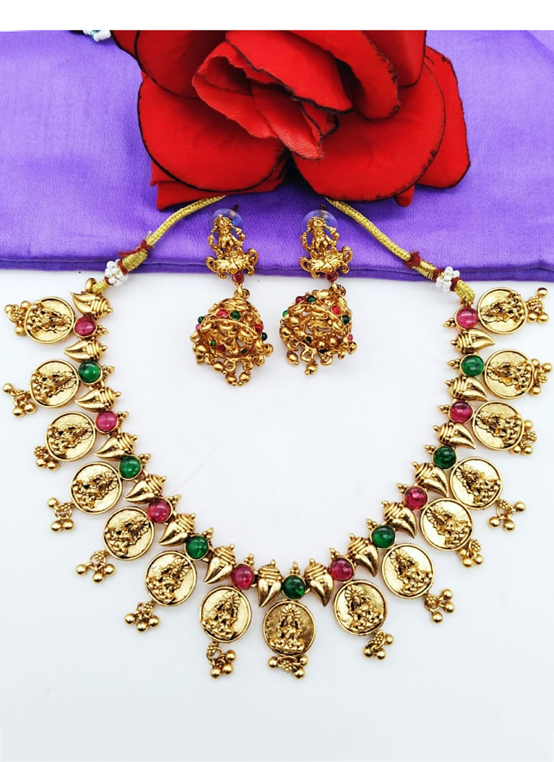 Polki Golden Antique Jewelry High Gold Designer Fancy Wear Party Wear  Earring, Size: Long Necklace Set at Rs 495/pair in Mumbai