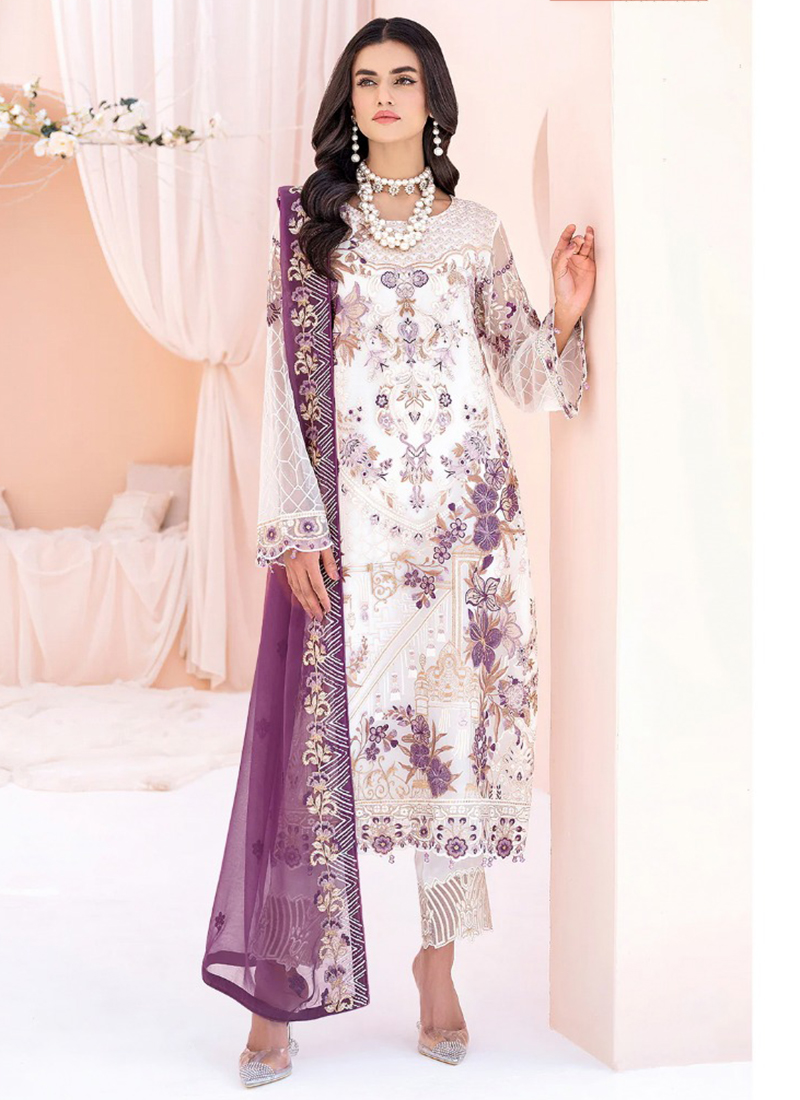 Buy Designer Sarees, Salwar Kameez, Kurtis & Tunic and Lehenga  Choli.Beautiful Off White Party Wear Salwar Kameez