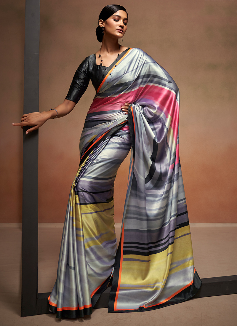 Satin Silk Saree With Jacquard Blouse - Elegant & Quick Dispatch