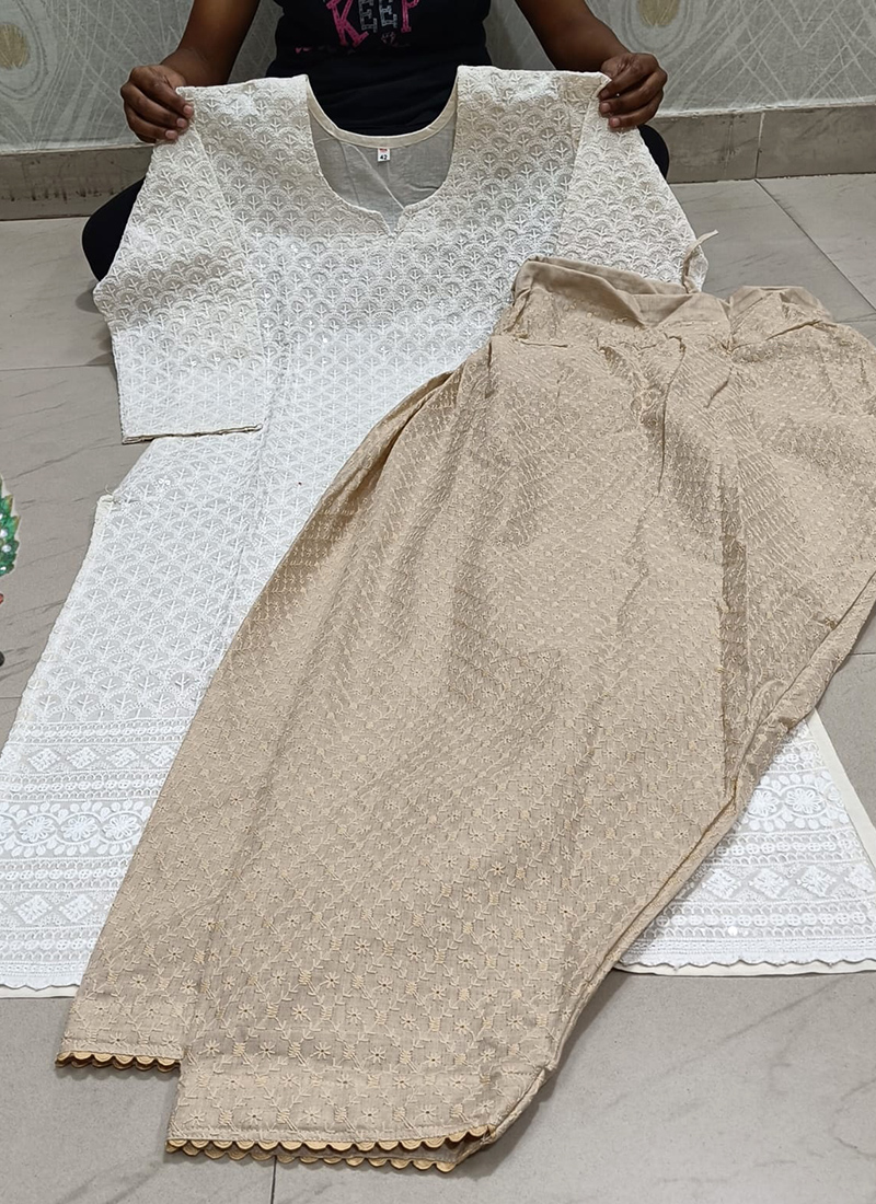 Amazon.com: Chikankari Cotton Indian Kurtis for Women Summer Dresses Tunic  Top Pant Set Pakistani Salwar Kameez Suit Set White-(XX-Large) : Clothing,  Shoes & Jewelry