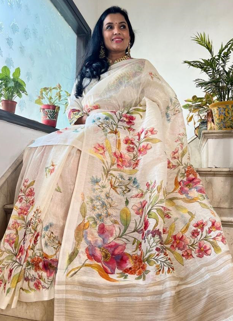 White fancy saree outlet online