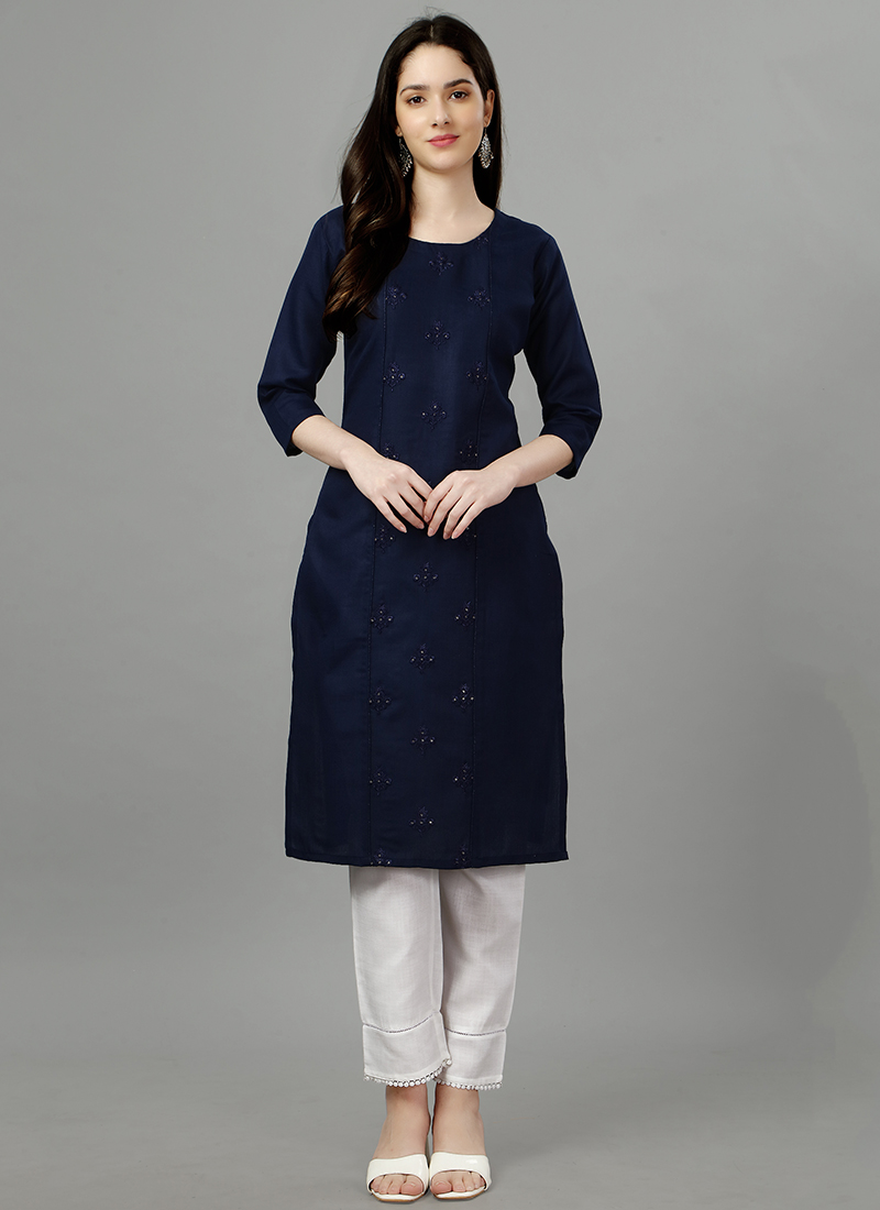 Elegant Grey Nayra Cut Kurti Dress: Cotton with Delicate Embroidery |  kianafashion