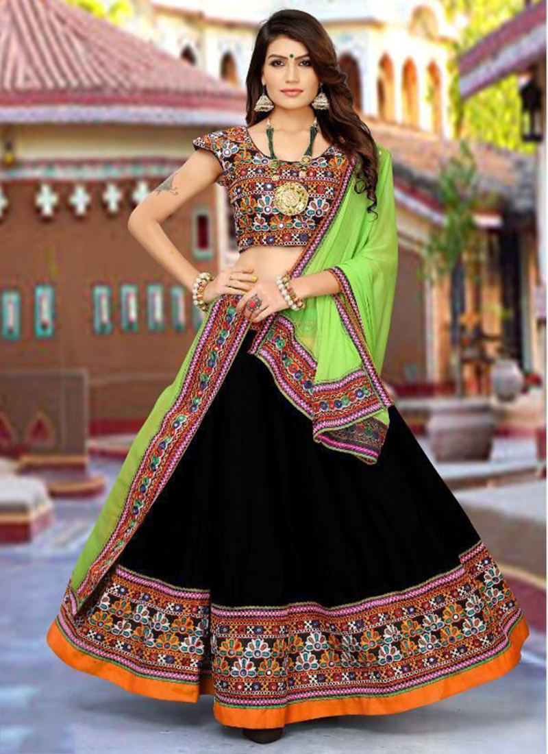 Buy Black Silk Lehenga with Banglori Silk Choli Online - Andaaz Fashion