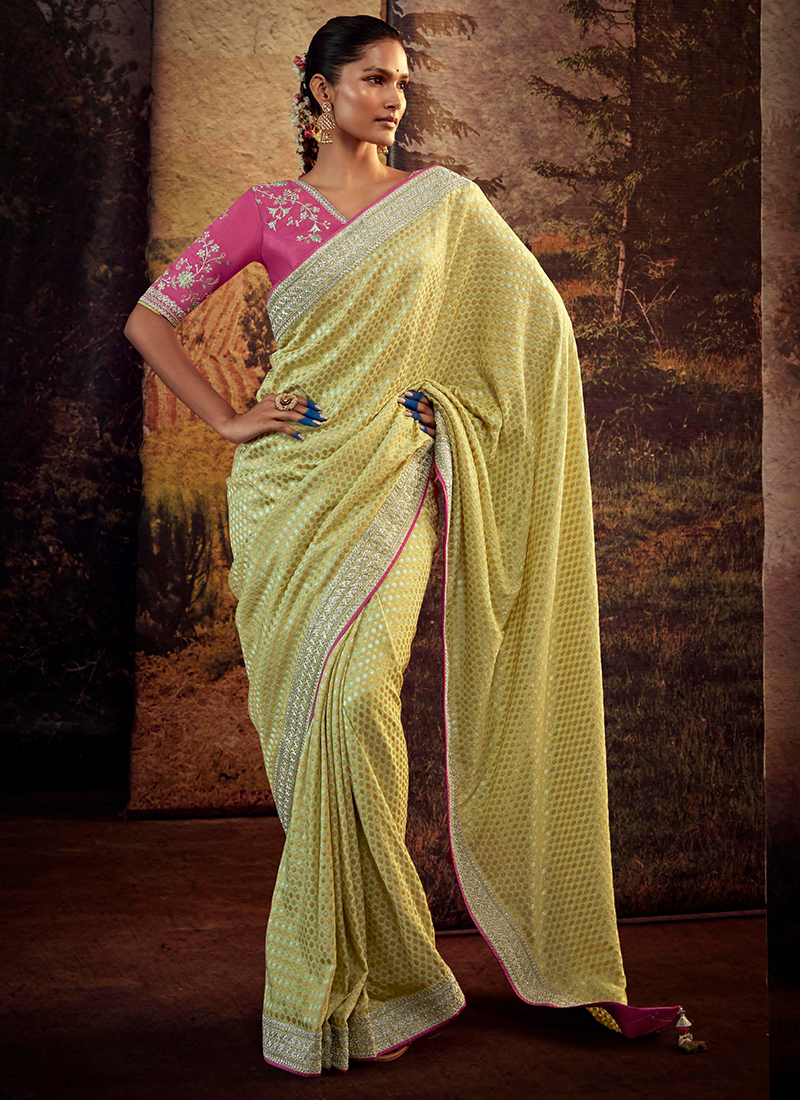 Woven Art Silk Saree in Cream : SAS1757