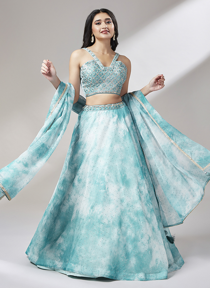 Blue Color Printed Party Wear Lehenga