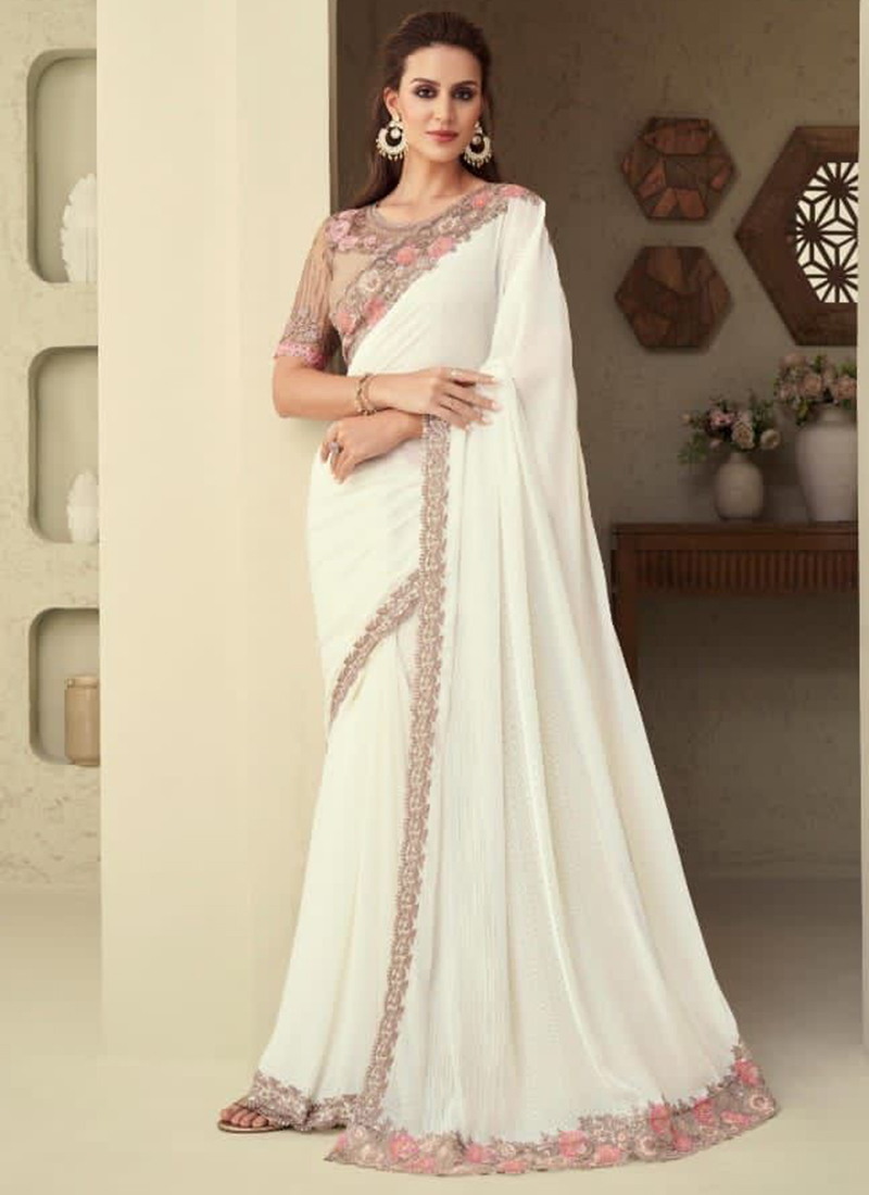 Buy Off-white Sarees for Women by Indie Picks Online | Ajio.com