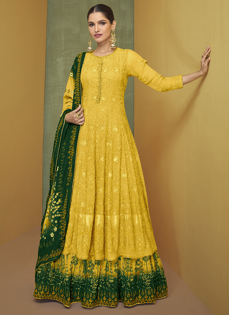 Yellow gown with shops dupatta