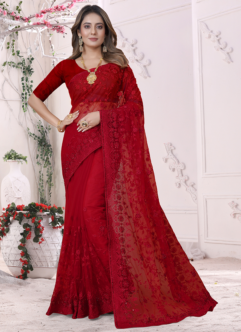 Embroidery Work Net Saree