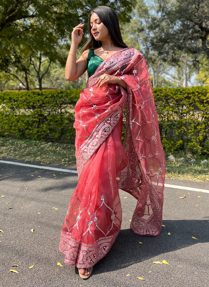 Pita Nila Silk Organza Saree With Blouse | Blue, Silk Organza, Round, Elbow  | Saree designs, Saree designs party wear, Organza saree