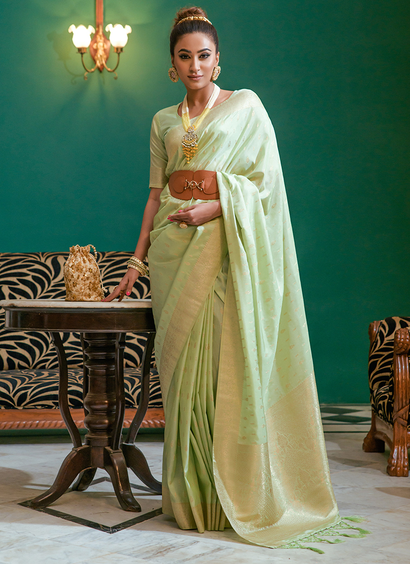 Light Pista Green Festive Wear Jari Woven Art Silk Saree