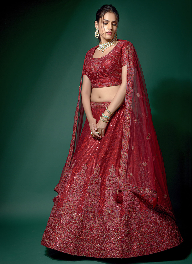 Reception Wear Red Thread Work Net Lehenga Choli ALAKANA 77190A