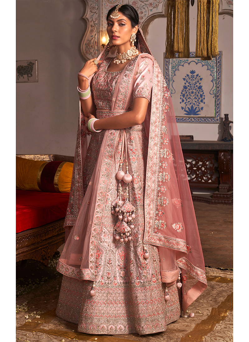 Reception Wear Light Pink Mirror Work Net Lehenga Choli MASTANI 77007