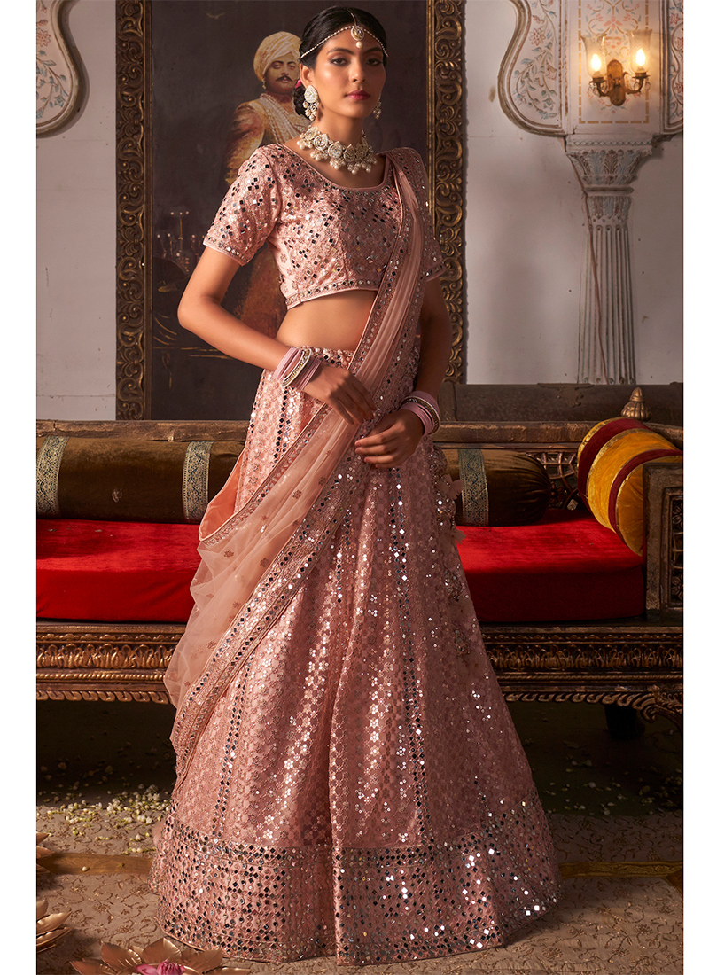 Blush Pink Mirror Work Lehenga - Shrena Hirawat - East Boutique | Mirror  work lehenga, Embellished blouse, Lehenga