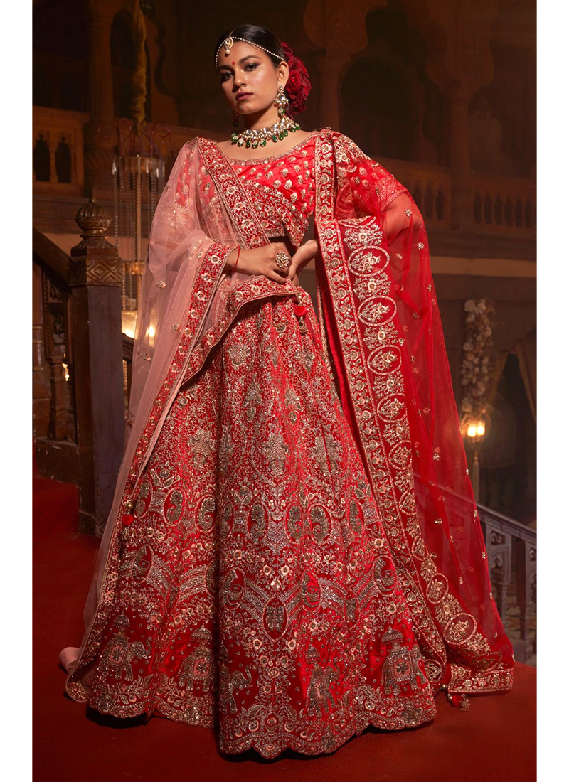 Indian Bridal Wear - Rufina - Glamourous Red Velvet Lengha Choli – B Anu  Designs