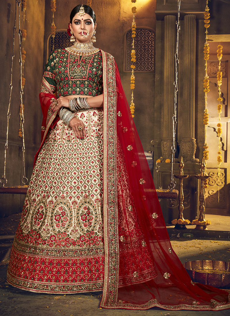 Red Wedding Satin Designer Lehenga Choli