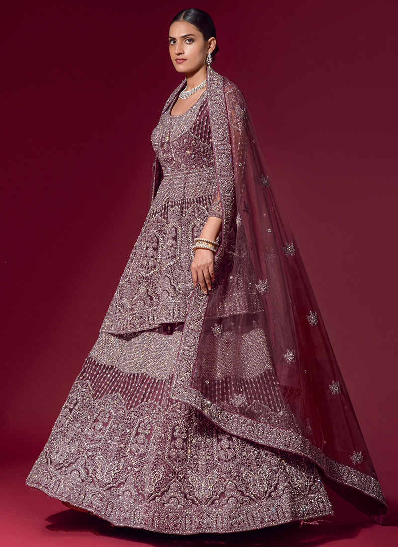 Eid Special Attractively Embroidered Reception Wear Bridal Lehenga Choli In  Brown Color Velvet Fabric