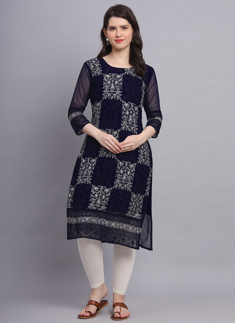 Peacock Blue (Georgette) Kurtis