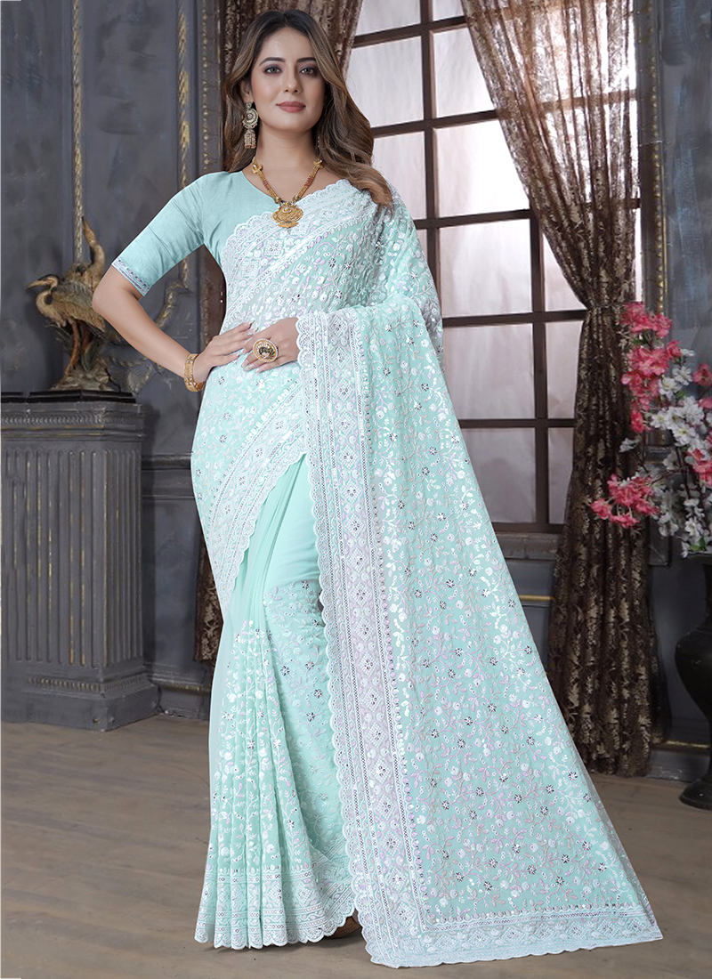 Sea green saree shapewear