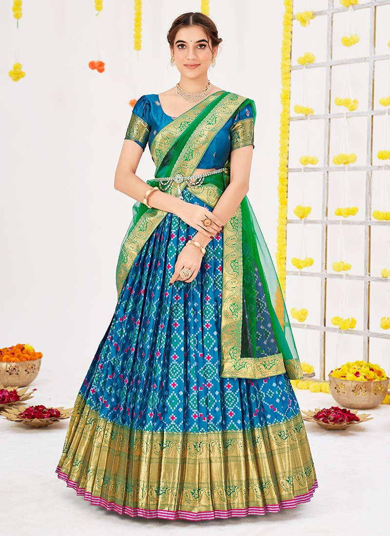 Buy Dark Green Banarasi Silk Brocade Work A Line Lehenga Choli Festive Wear  Online at Best Price | Cbazaar