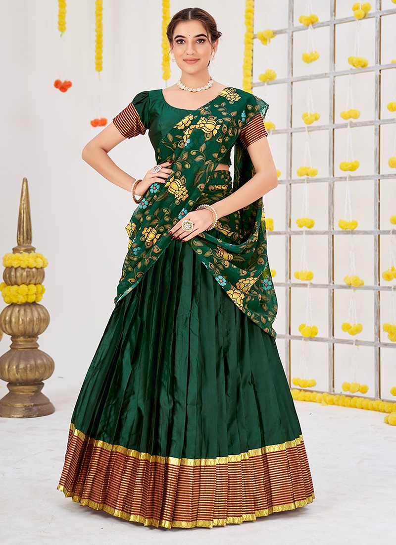 Dusty dark green Colour Embroidered Attractive Party Wear Silk Lehenga –  The store of Bufani