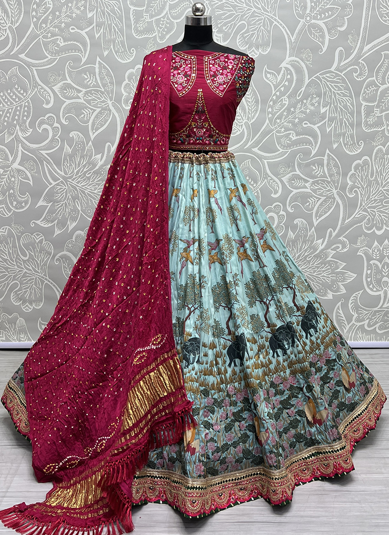 Designer Festive Lehenga. Raw Silk Lehenga - Stylecaret.com