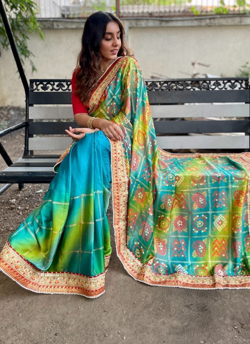 Beautiful Moss chiffon saree With crush work 16001N – Griiham