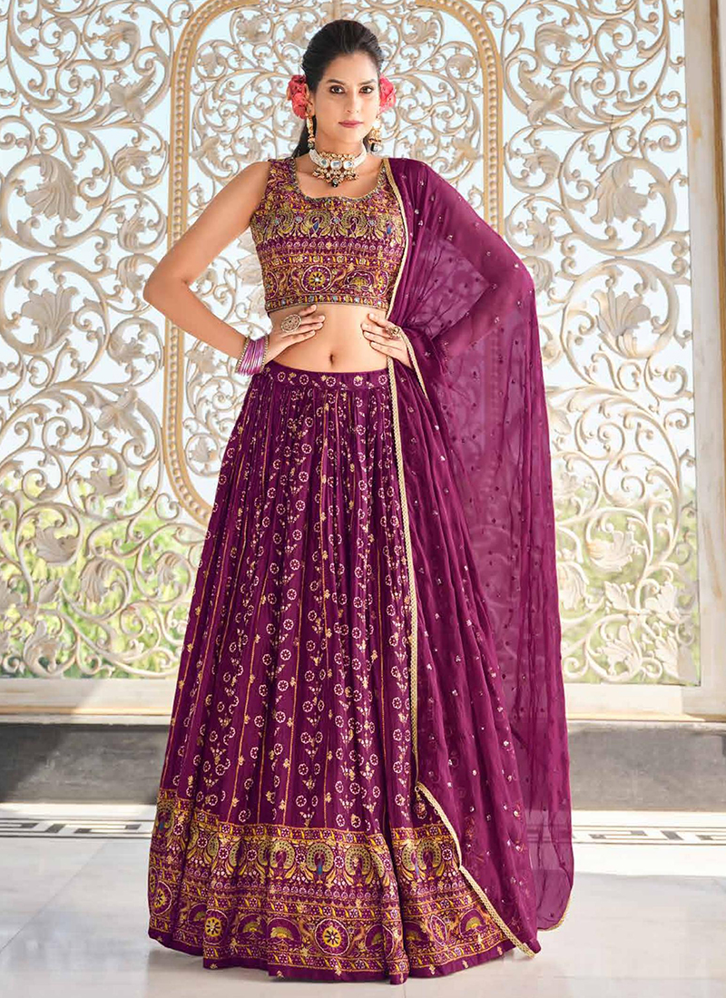 Buy Womens Silk Semi stitched Lehenga Choli Wedding-Chin Stitches  Embroidery-Lehenga-Latest Bridal Free Online In India At Discounted Prices
