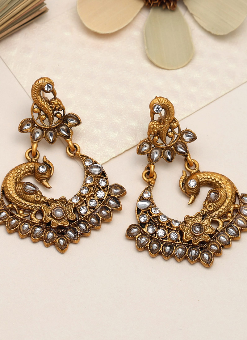 Trendy Handmade Artificial Earrings Ochre Color #31176 | Buy Traditional Earrings  Online