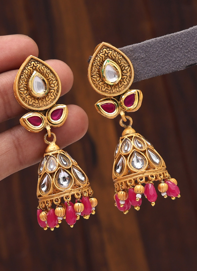 Buy Rani Matte Gold Wedding Jhumka Earrings Online From Surat Wholesale  Shop.