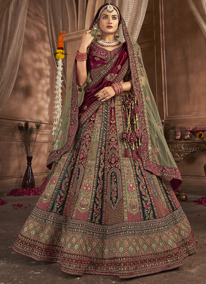 Maroon Satin Silk Bridal Lehenga Choli 77023