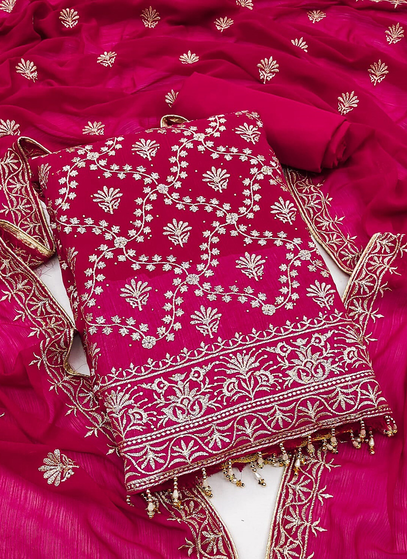 Buy Traditional Wear Pink Zari Work Zomato Silk Dress Material