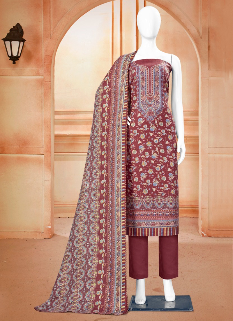 Embroidered Thread Work Unstitched Woolen Salwar Suit at Rs 307 in Amritsar