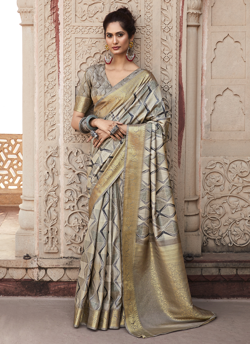 Charcoal Grey Handloom Weaving Silk Saree – Esmerize