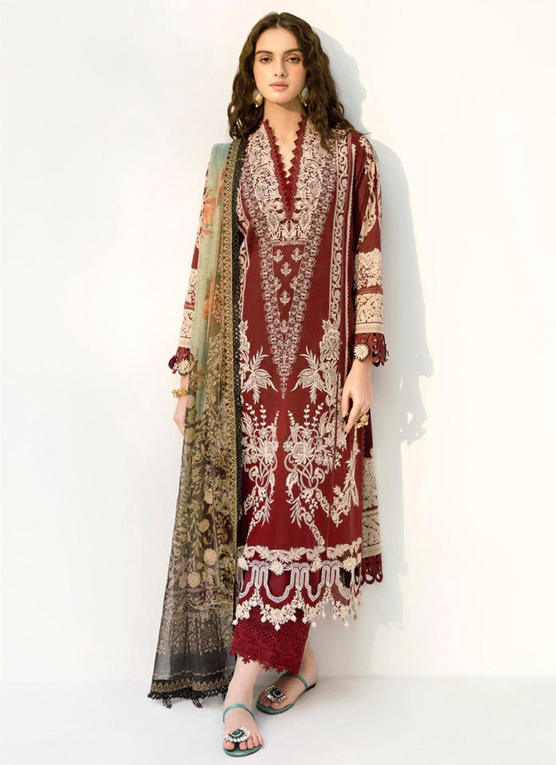 Buy Eid Wear Maroon Embroidery Work Cotton Pakistani Suit Online From Surat  Wholesale Shop.