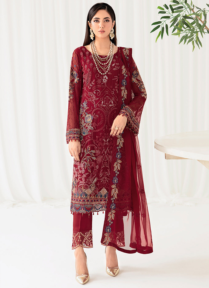 Buy Eid Wear Red Embroidery Work Faux Georgette Pakistani Suit Online From  Surat Wholesale Shop.
