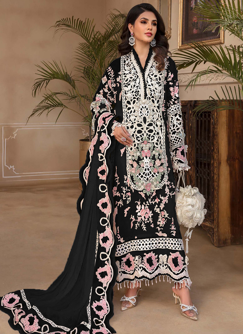 Buy Eid Wear Black Embroidery Work Faux Georgette Pakistani Suit Online  From Surat Wholesale Shop.