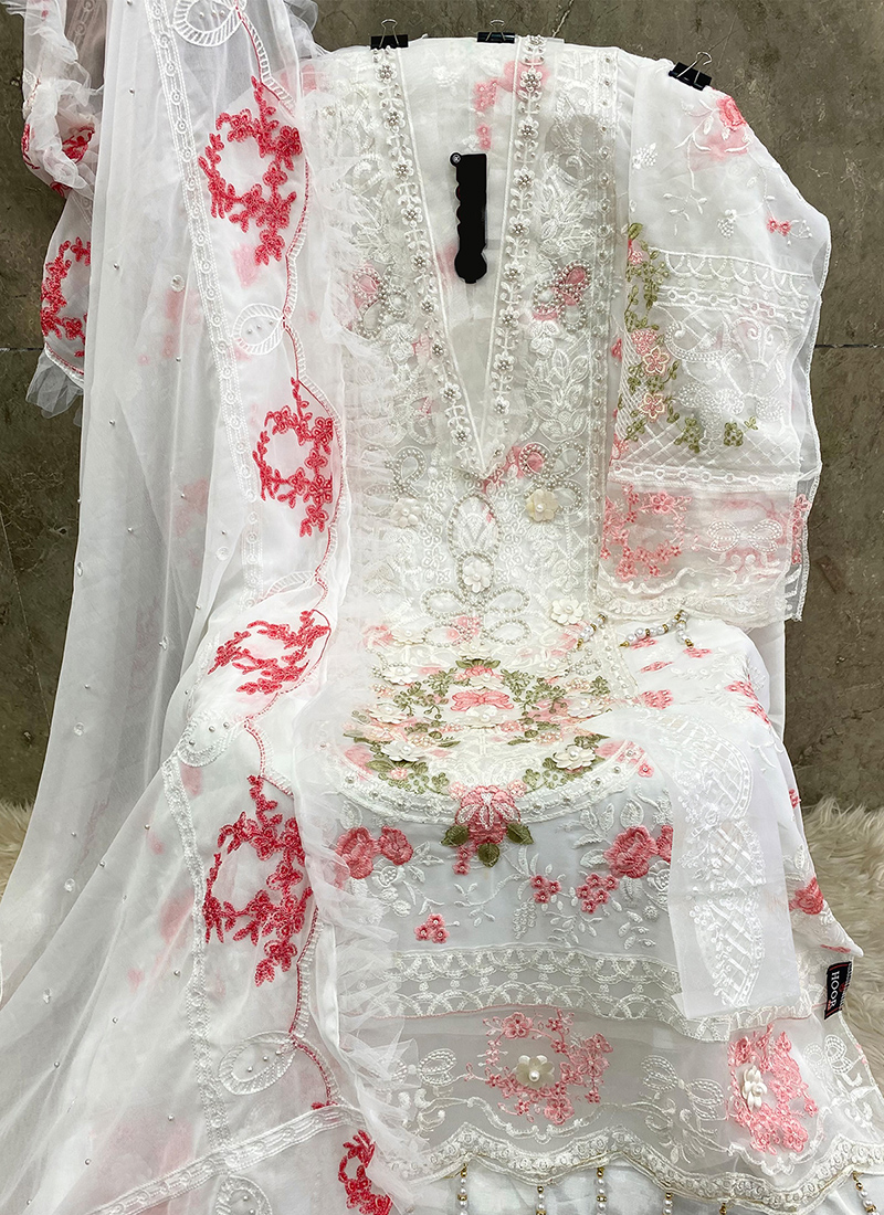 Buy Eid Wear Off White Embroidery Work Faux Georgette Pakistani