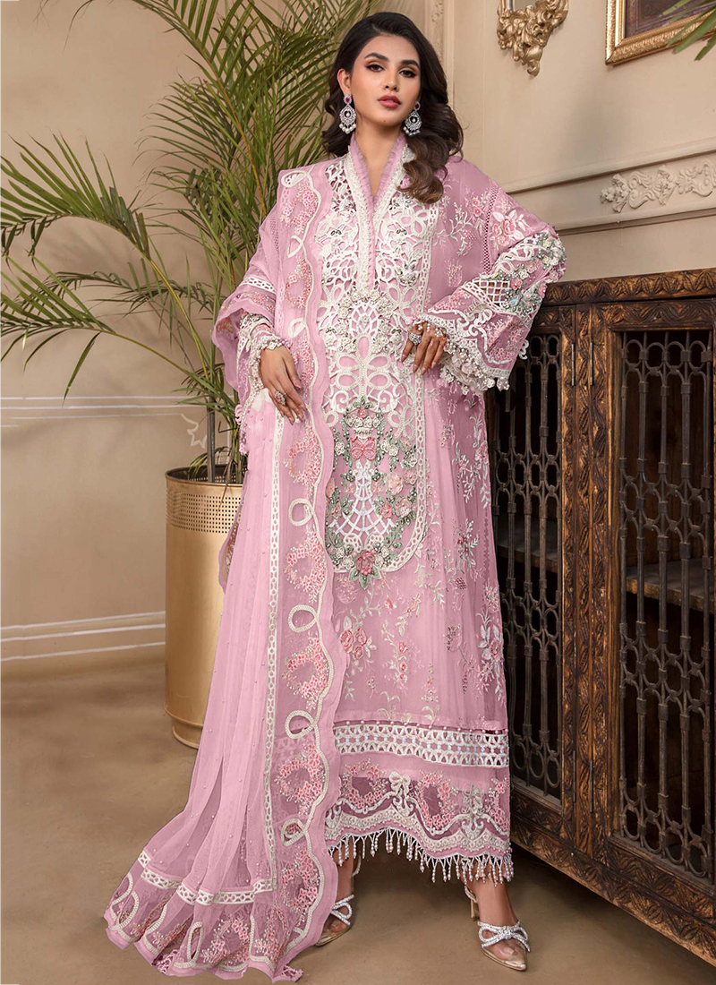 green emerald velvet dress Salwar Suit Net Pink Embroidered Salwar Kameez – Kajols main image 1
