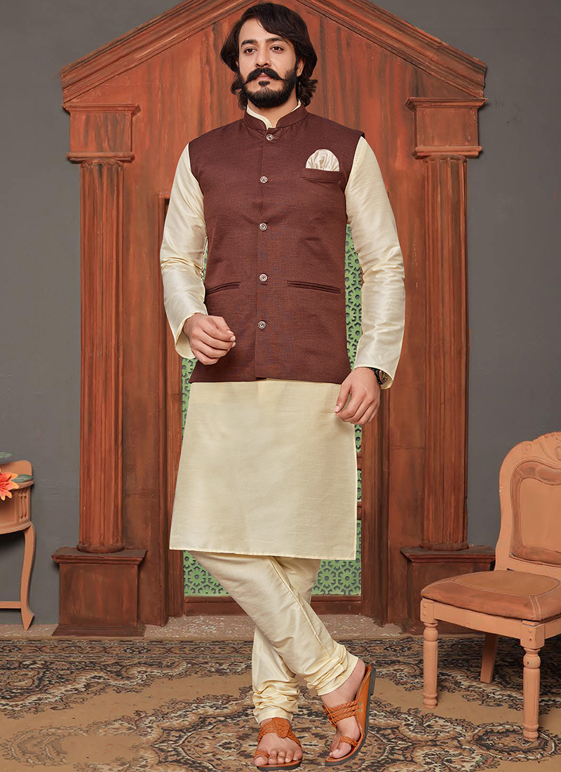 Men's Brown Mandarin Collar Solid Nehru Jacket